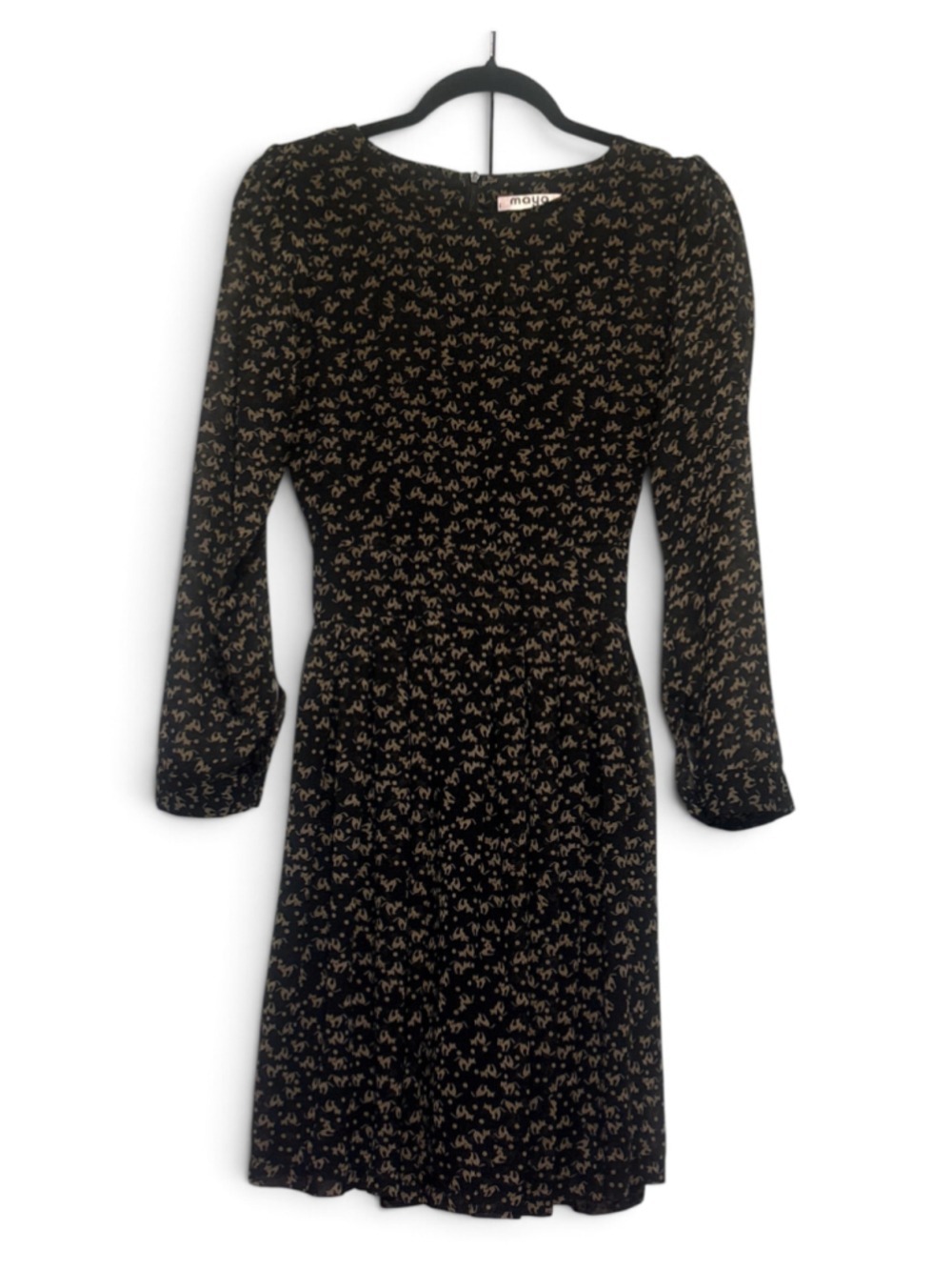 ' Maya Long Sleeve Dress Black Beige Cat Print Size L